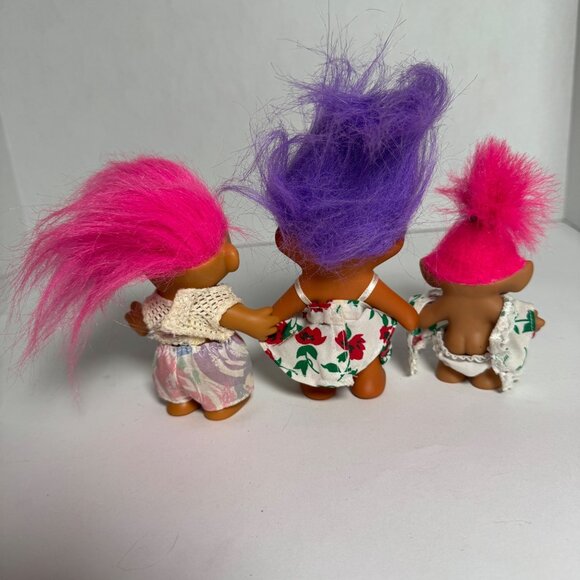 Vintage Troll Dolls Lot of 3 Russ Ace TNT 1991 Pink Purple Hair Outfits China - Picture 3 of 10